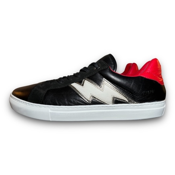 Zadig & Voltaire Red, Black and White Lightning Bolt Leather Sneakers Size 44 - Picture 2 of 15